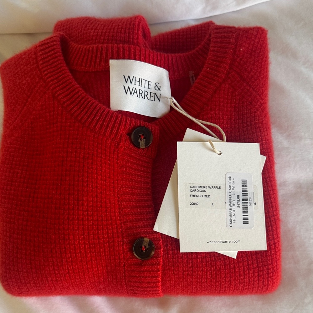 White + Warren Vibrant Red Knit Cardigan